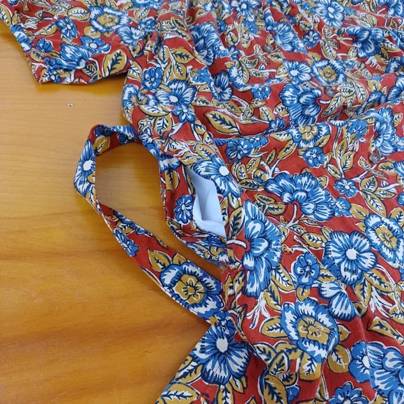 Faherty Carmel Print Linen Blend Midi Dress Size XS Tie Waist Floral Boho Pocket - Picture 8 of 15